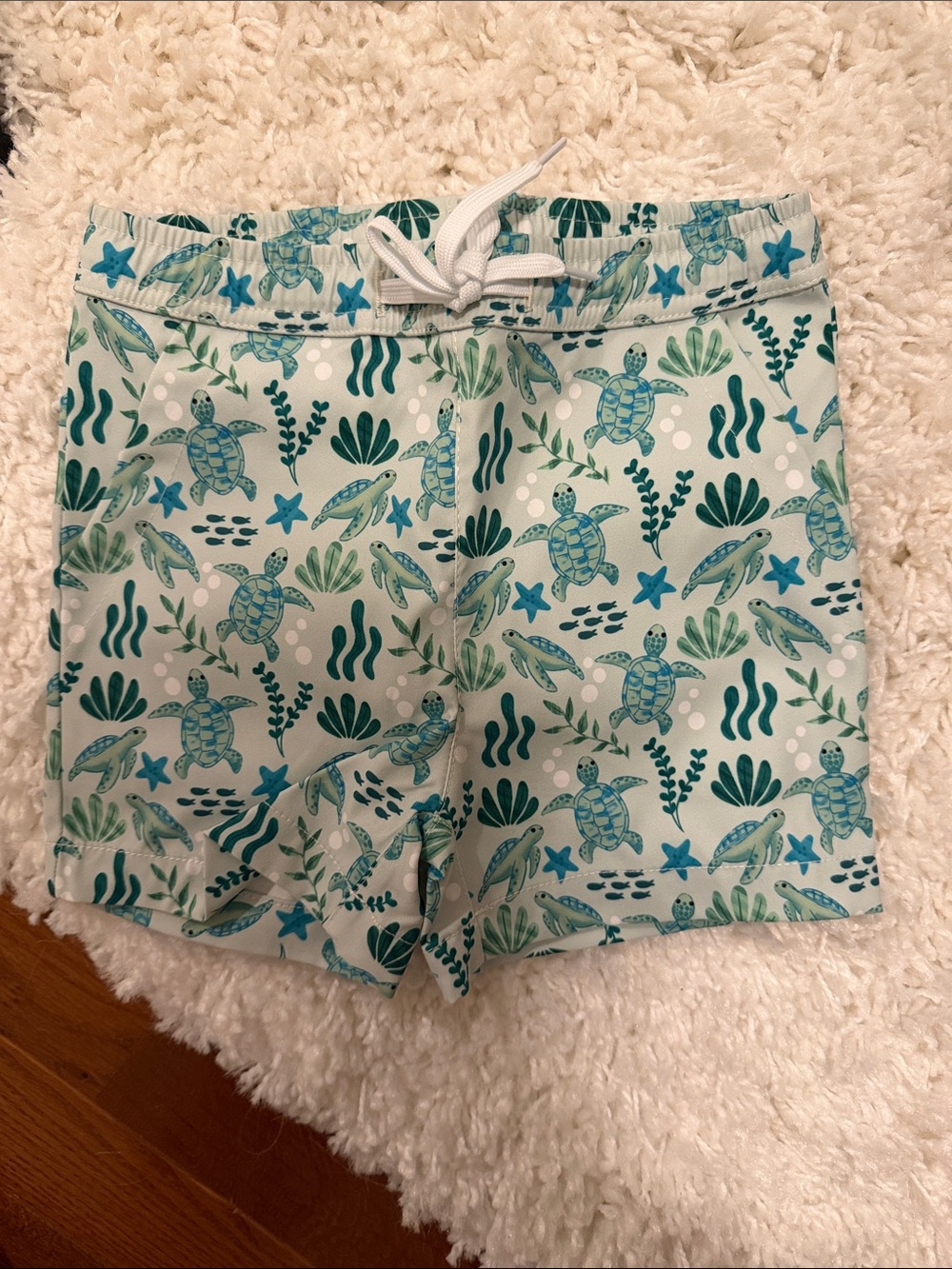 Kids Turtle Print Swim Trunks - Blue/Green